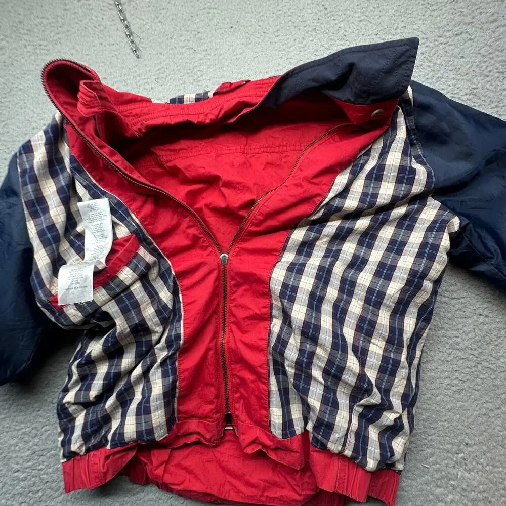 Hackett London Blouson Bomber Jacket Mens Large Harrington Zip Red Plaid Lined